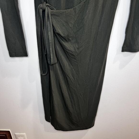 MaxMara Bodywear Wrap Dress Womens Small Olive Jersey Long Sleeve Midi Italy - Picture 3 of 12